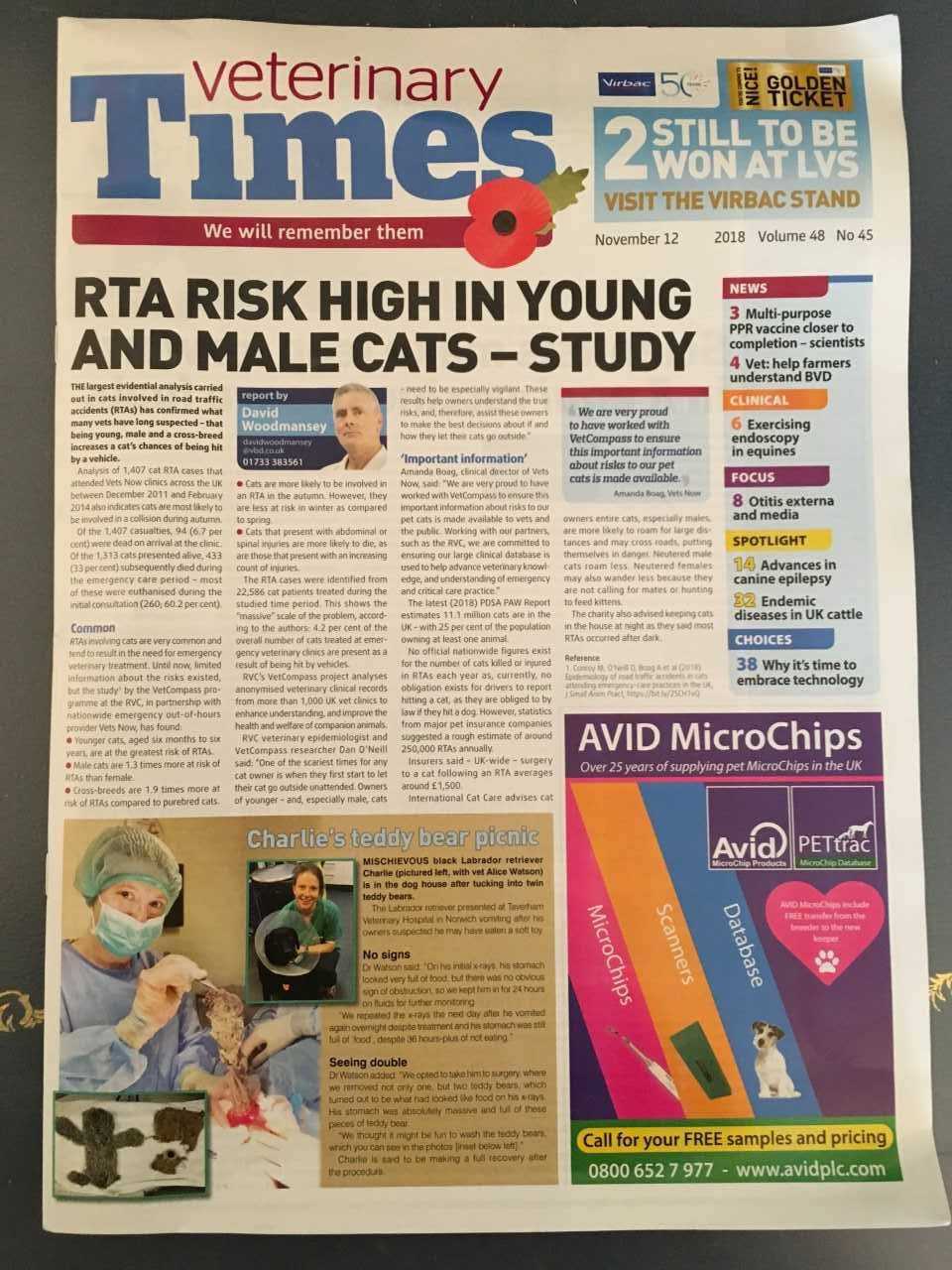 research makes the cover of Vet Times Royal Veterinary